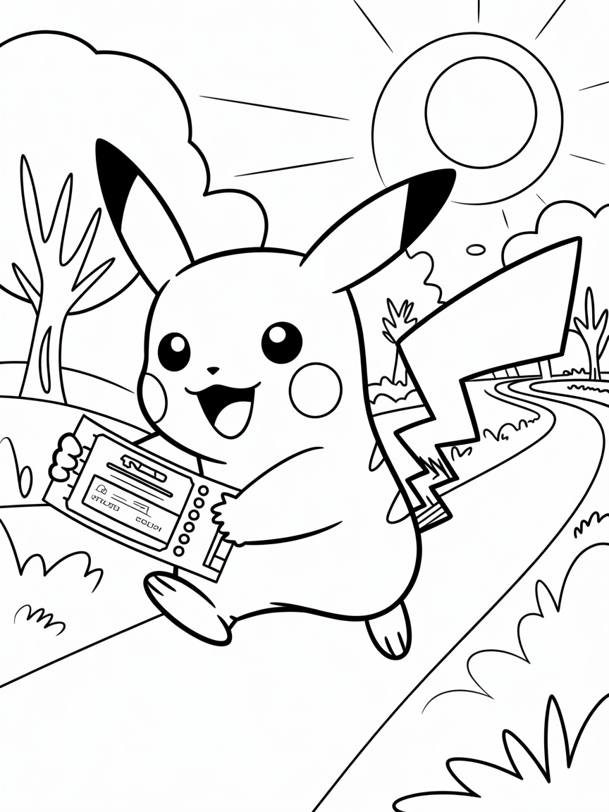 pokemon running with movie ticket - Free Coloring Page