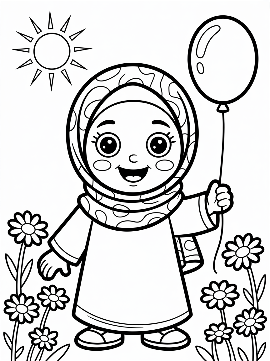 Muslim girl hijabi - Free Coloring Page