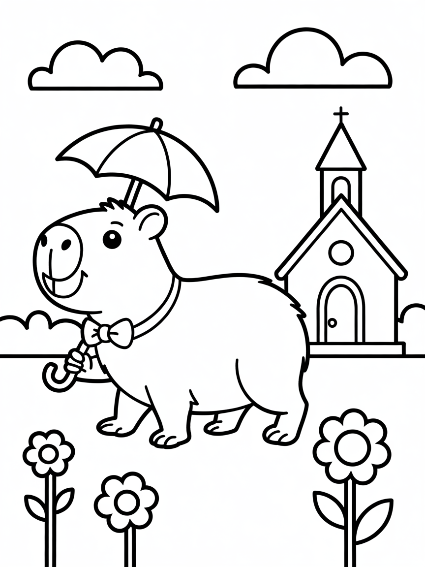 Capybara goes to church - Free Coloring Page
