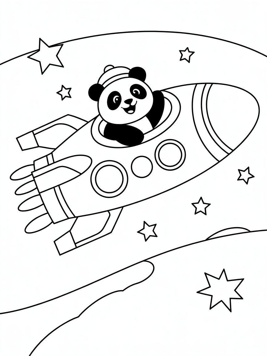 A spaceship piloted by a friendly panda - Free Coloring Page
