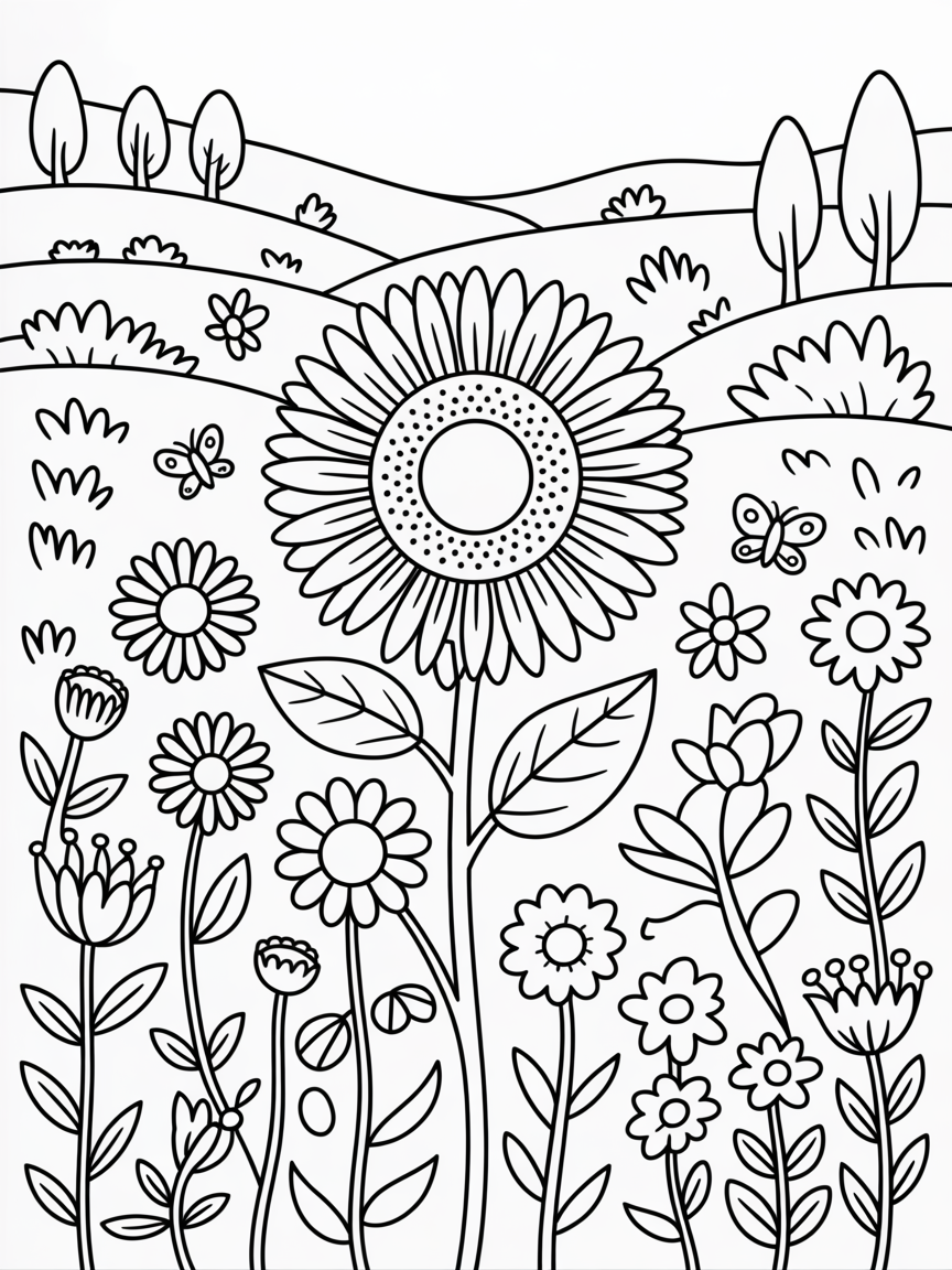 Flower aesthetic - Free Coloring Page