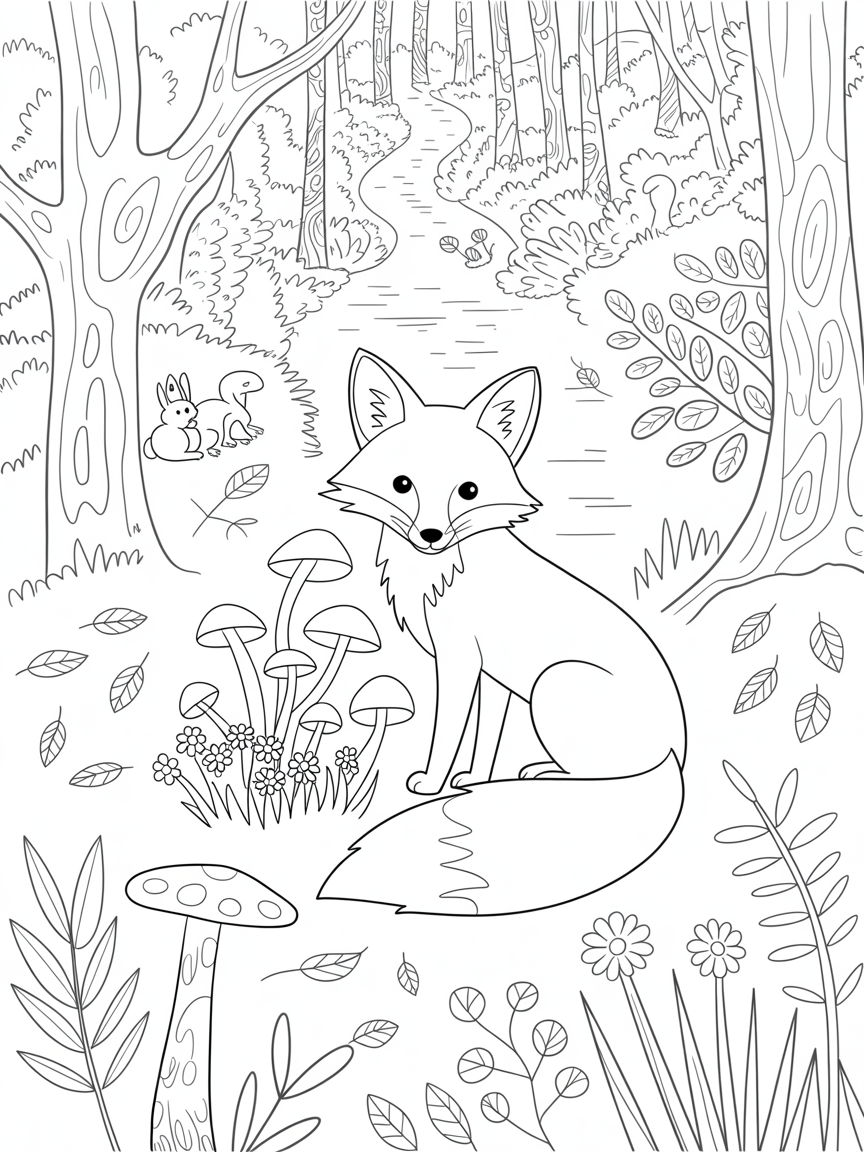 Fox woodland - Free Coloring Page