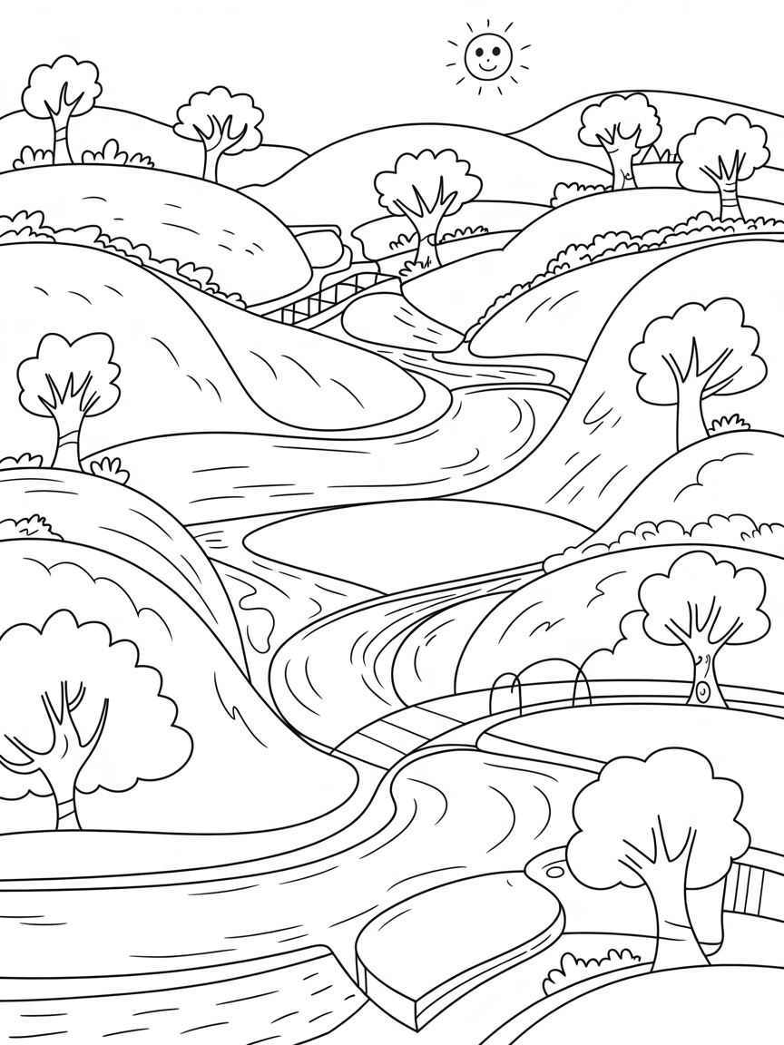 Canals moats and rivers - Free Coloring Page