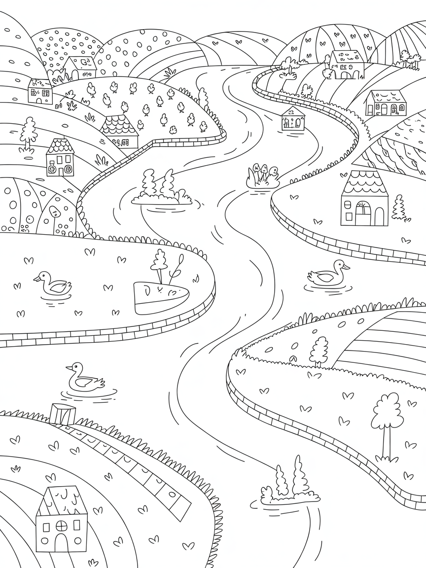 Canals moats and rivers - Free Coloring Page