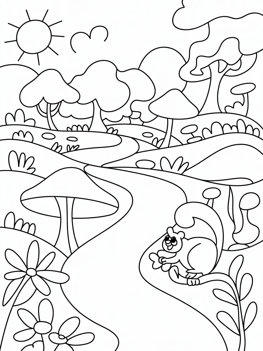 A whimsical forest - Free Coloring Page
