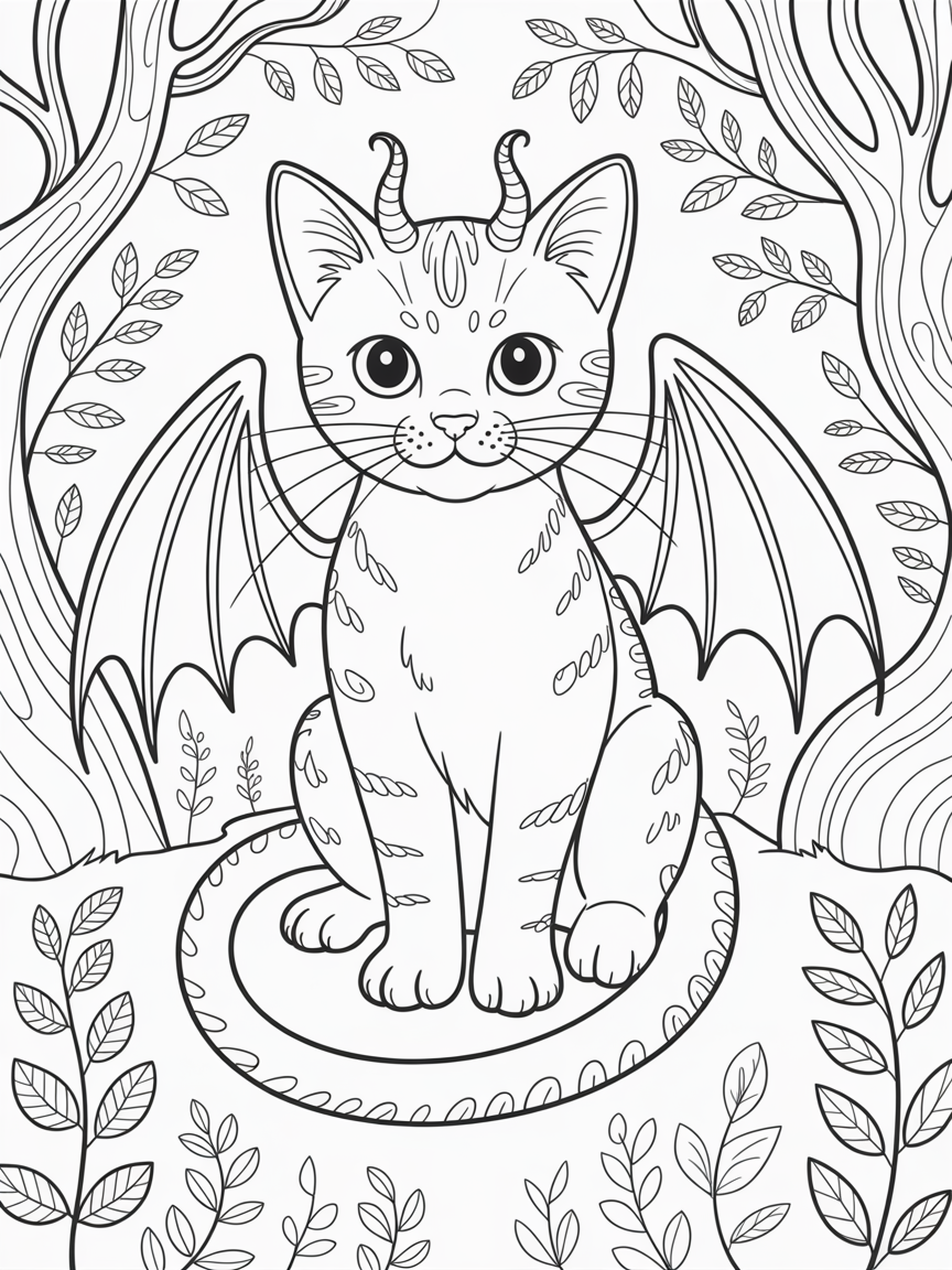 cat-dragon - Free Coloring Page