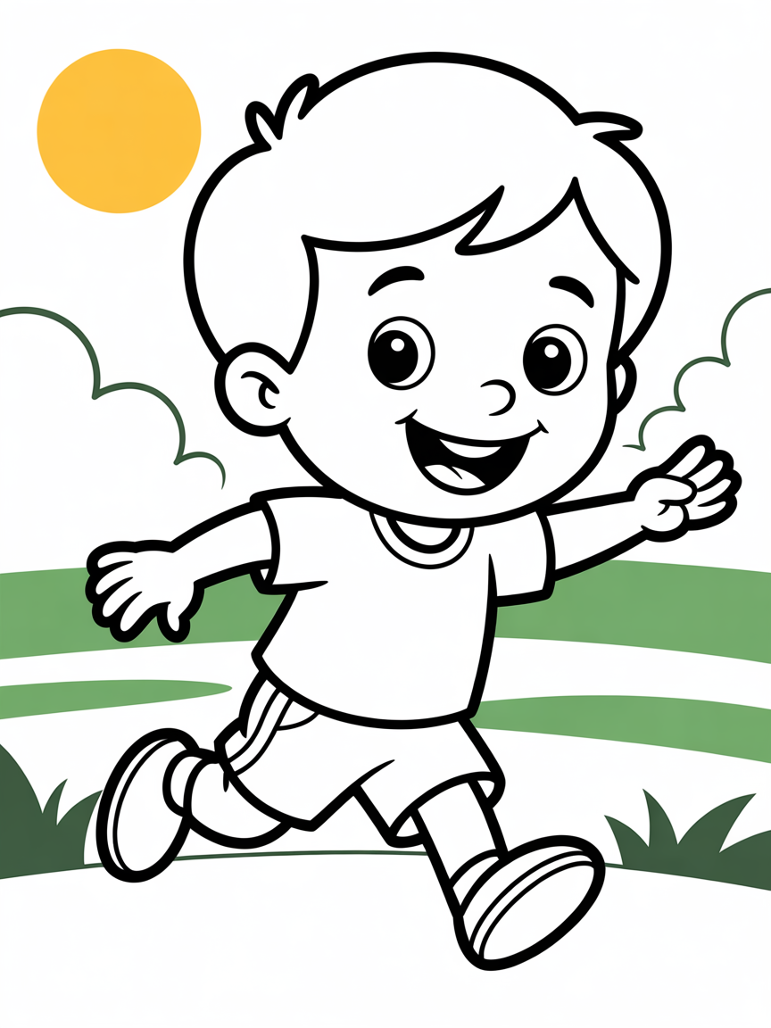 Boy running fast - Free Coloring Page