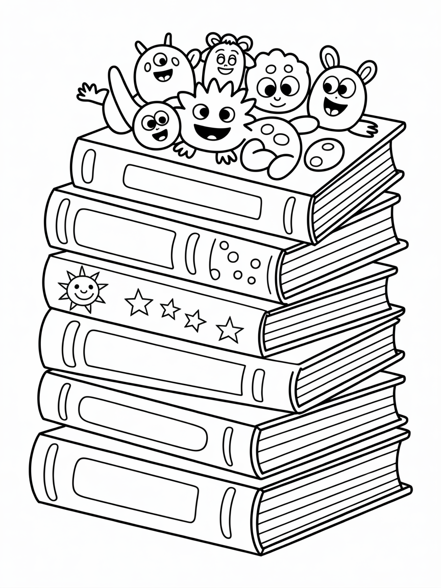 Lots of books all over the page - Free Coloring Page