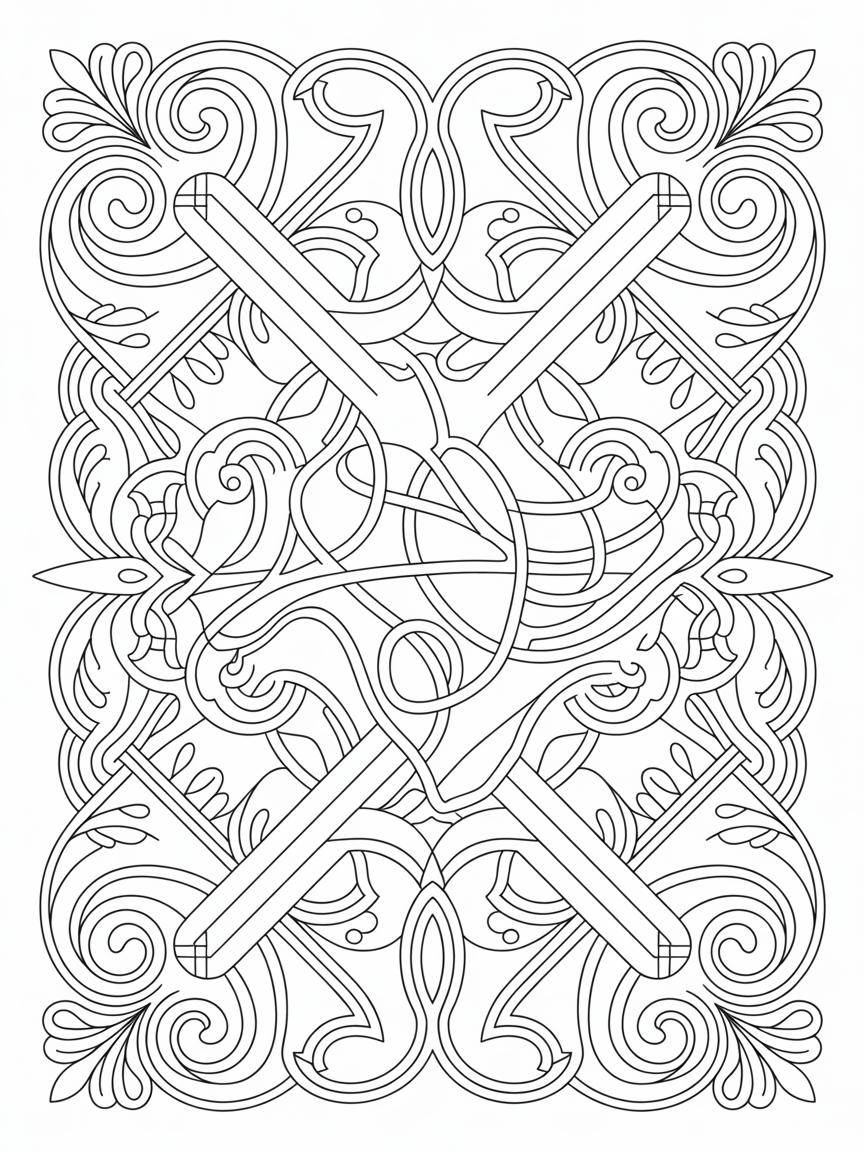 An intricate design that could be used as a scrapbook background. - Free Coloring Page