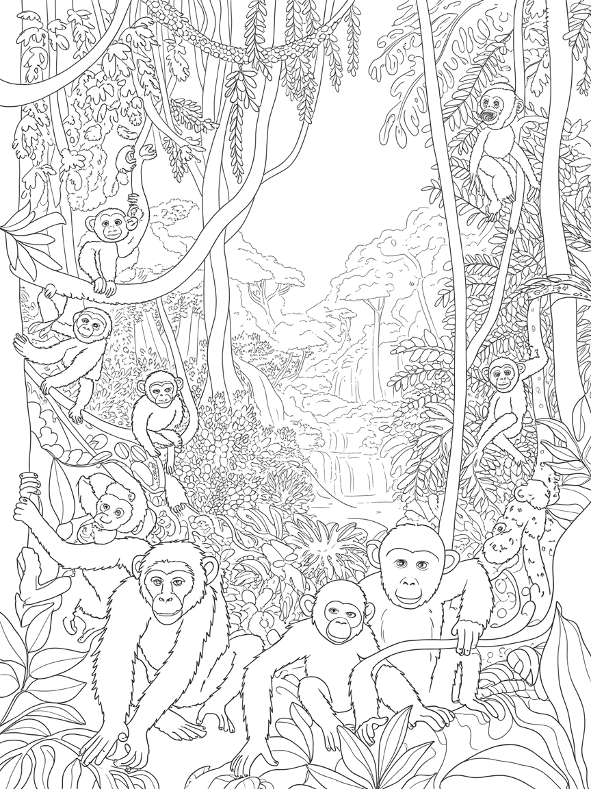 Forests monkeys chimps - Free Coloring Page