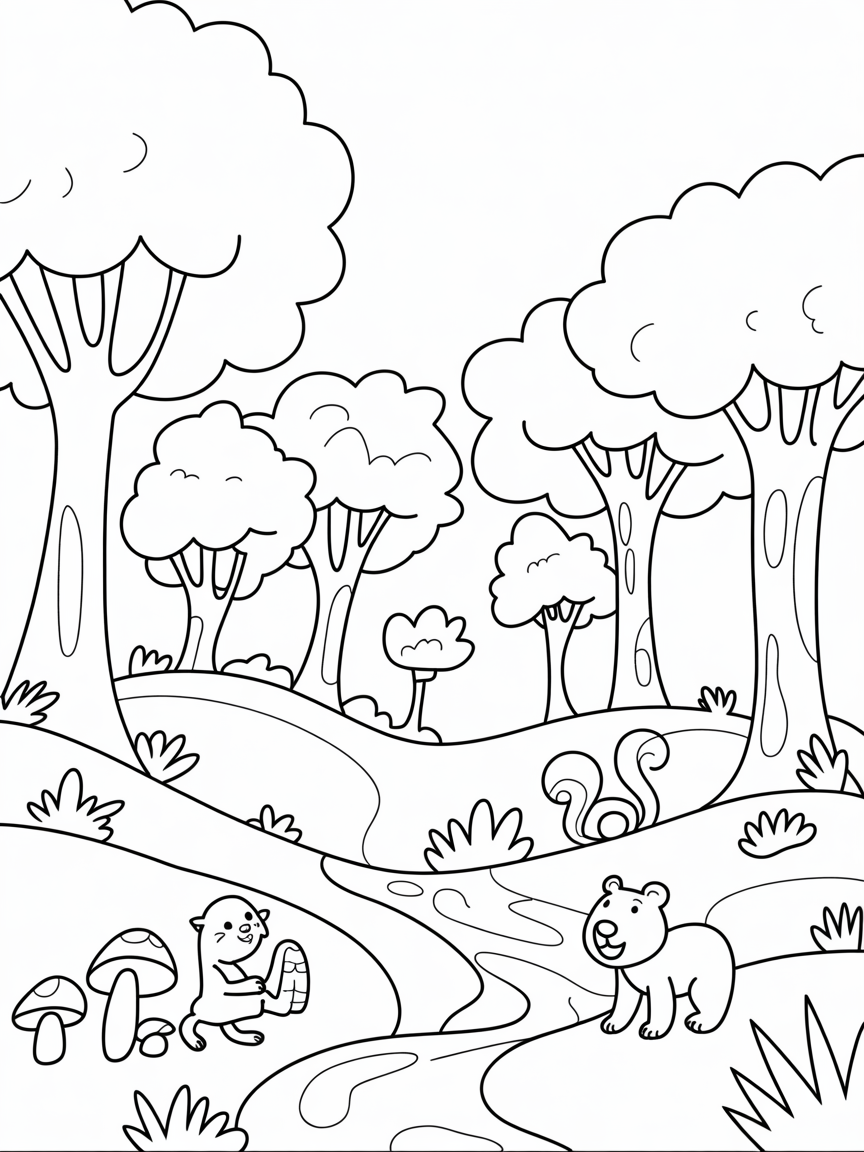 Old forest - Free Coloring Page
