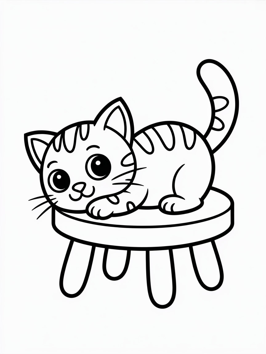 Cat lying on piano stool - Free Coloring Page