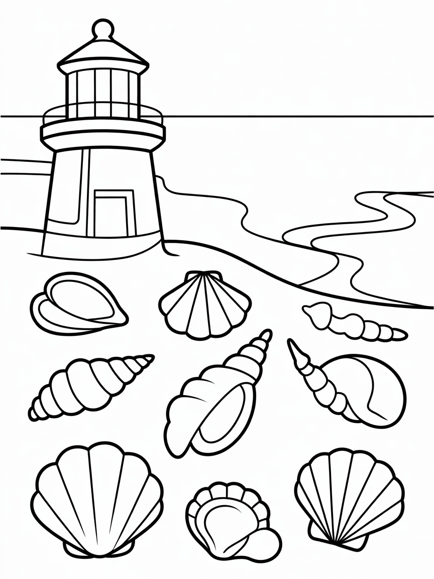 Sea seashells lighthouse - Free Coloring Page