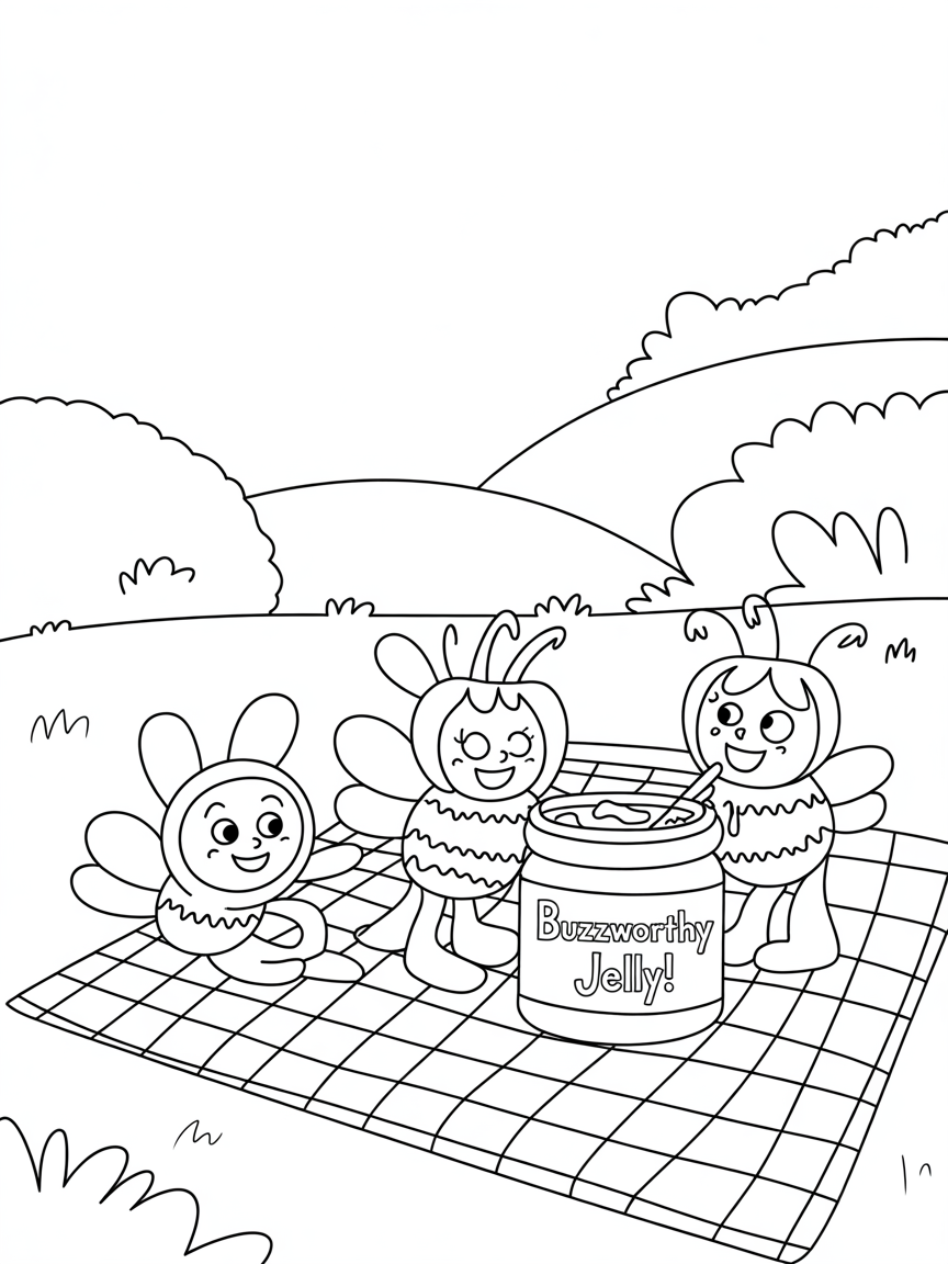 Jam jelly bees picnic - Free Coloring Page
