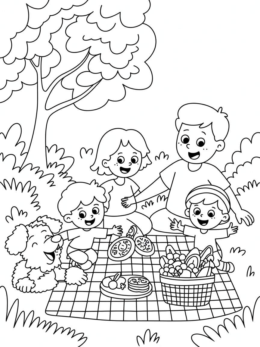 picnic - Free Coloring Page