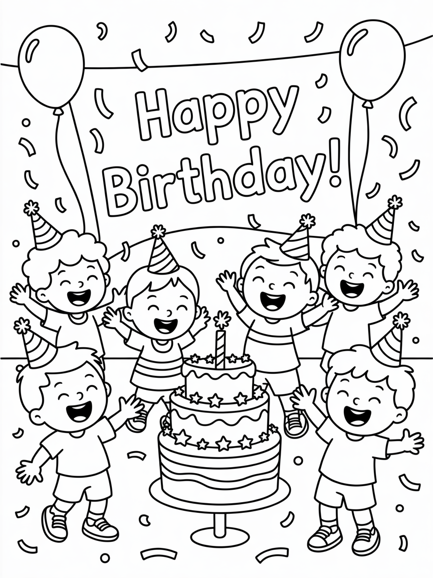 A party full of year 6 children - Free Coloring Page