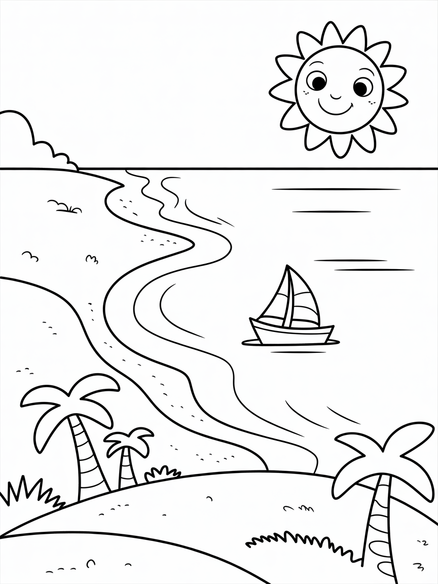 Landscape,seaside - Free Coloring Page