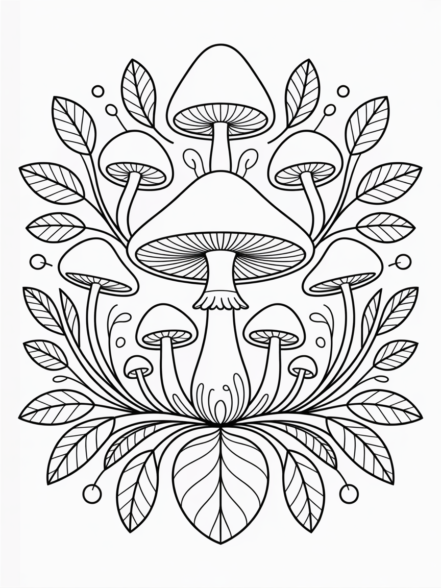 Mushroom mandala - Free Coloring Page