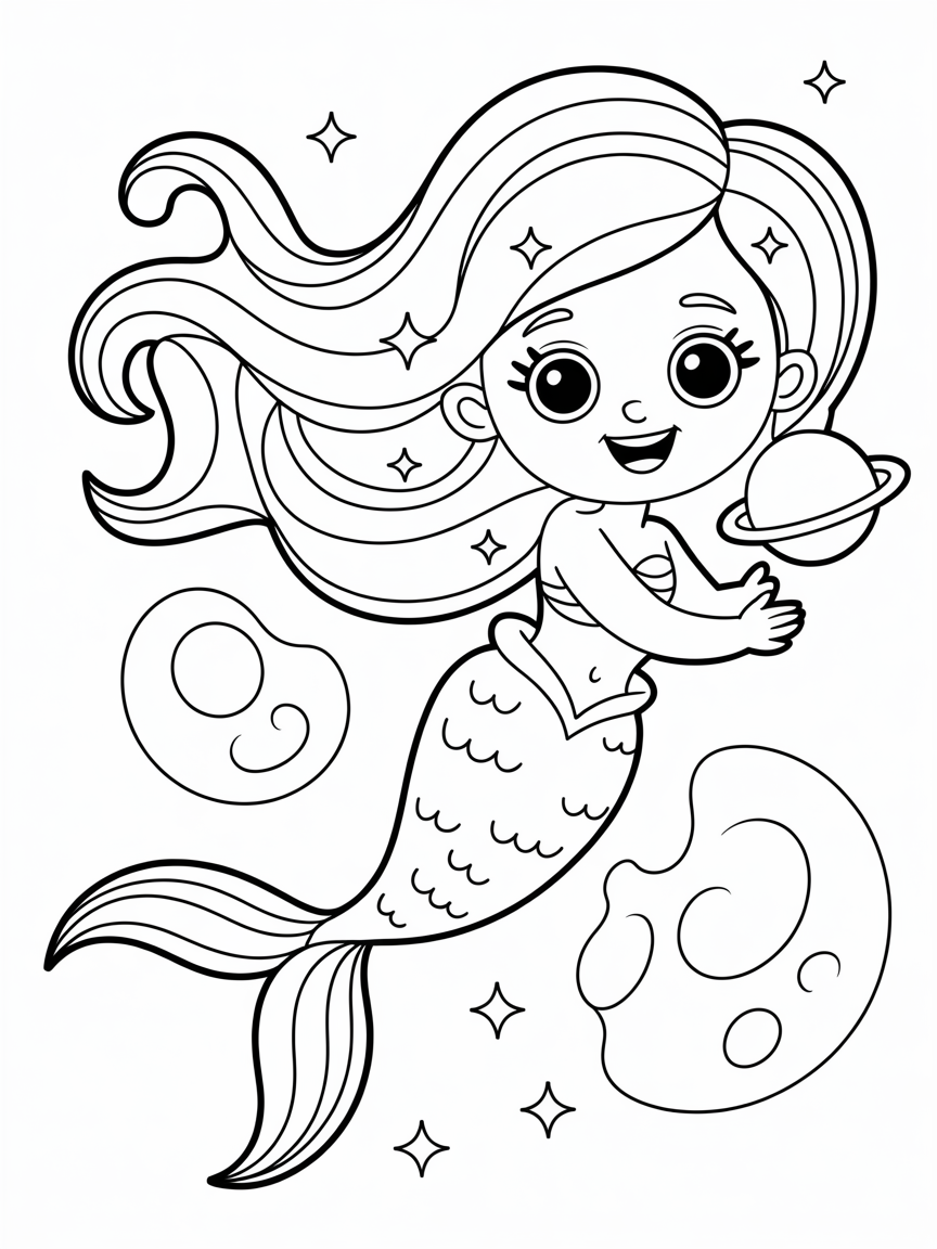 galaxy mermaid - Free Coloring Page