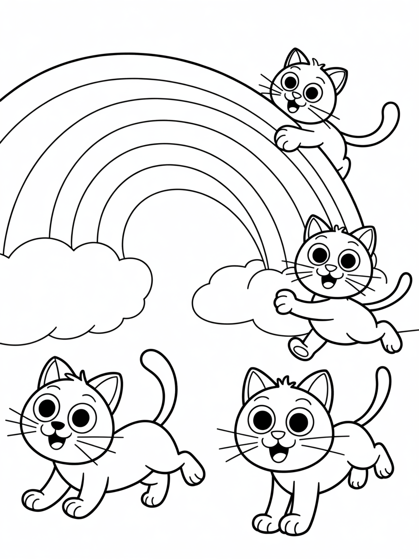 Cats and rainbow - Free Coloring Page