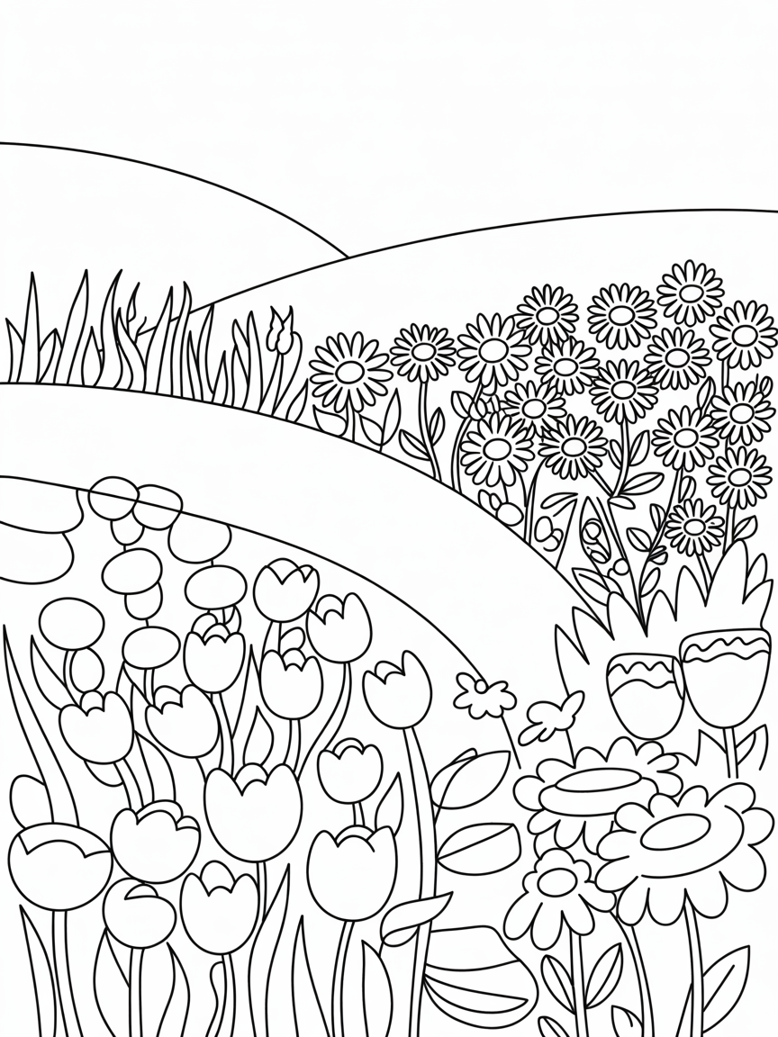 Colorful meadow - Free Coloring Page