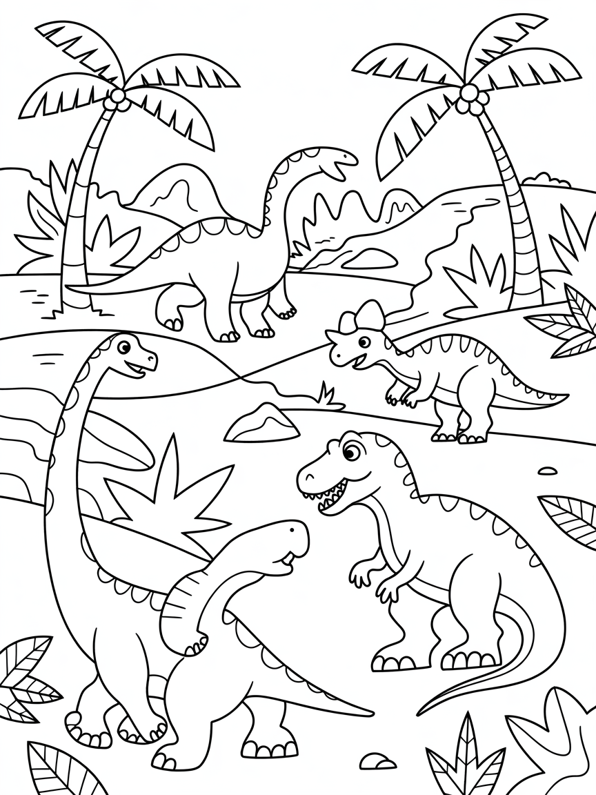 Dinosaur island - Free Coloring Page