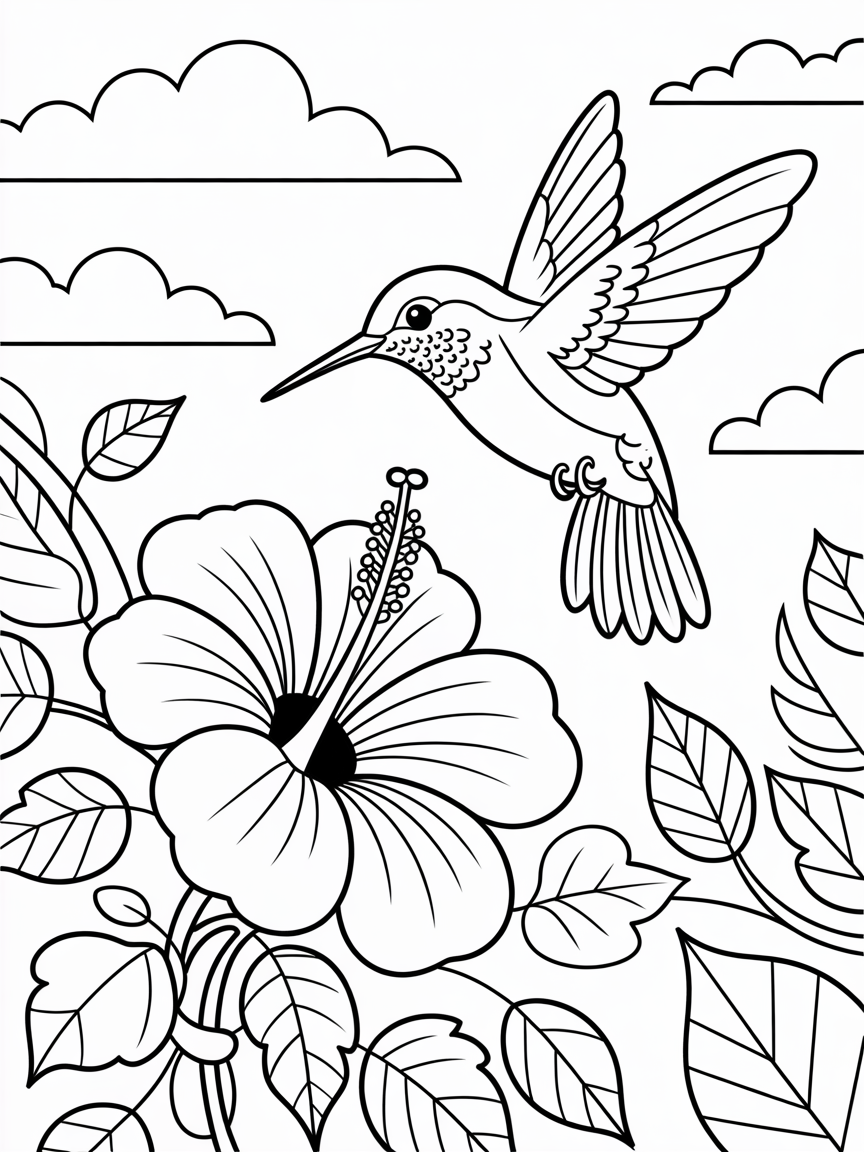 Colibri on the flower - Free Coloring Page