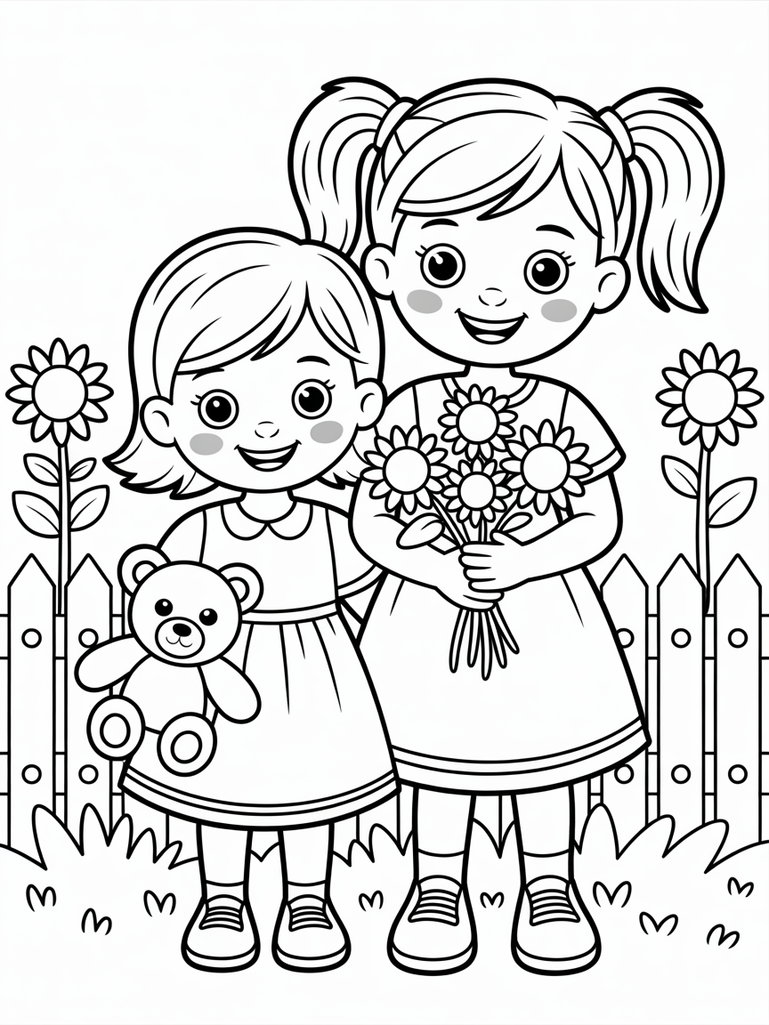 Two sisters - Free Coloring Page