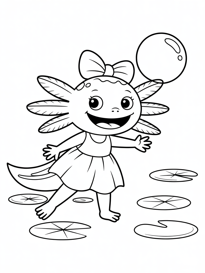 Axolotl girl in blue dress - Free Coloring Page