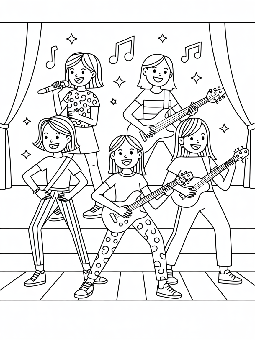 Realistic girl band - Free Coloring Page