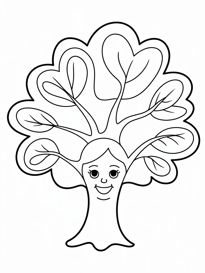 A tree that outlines a girl's face - Free Coloring Page
