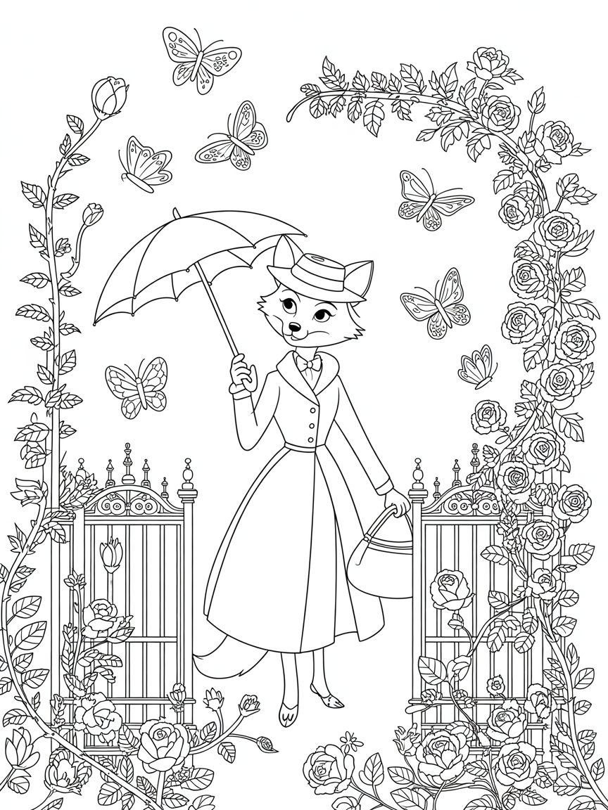 Mary Poppins as a fox - Free Coloring Page