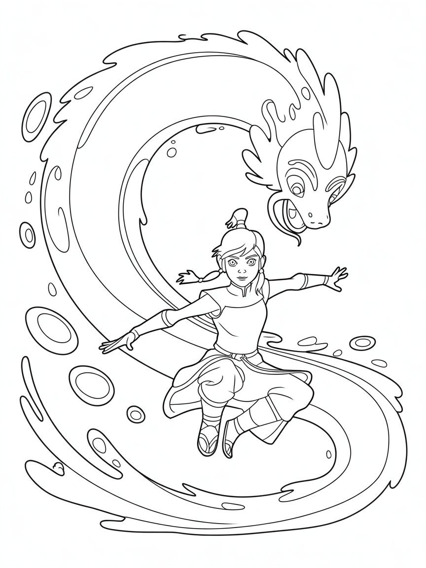 Avatar Korra water bending - Free Coloring Page