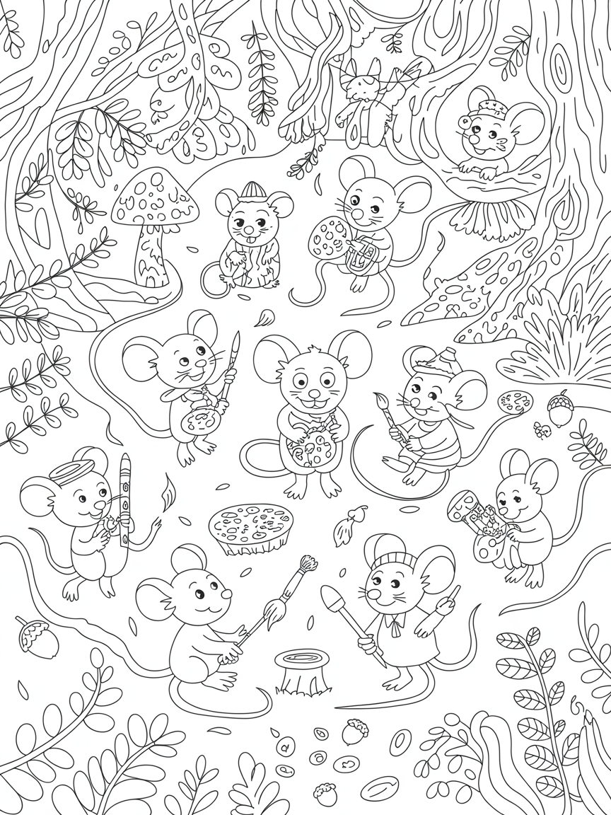 Woodland mice - Free Coloring Page