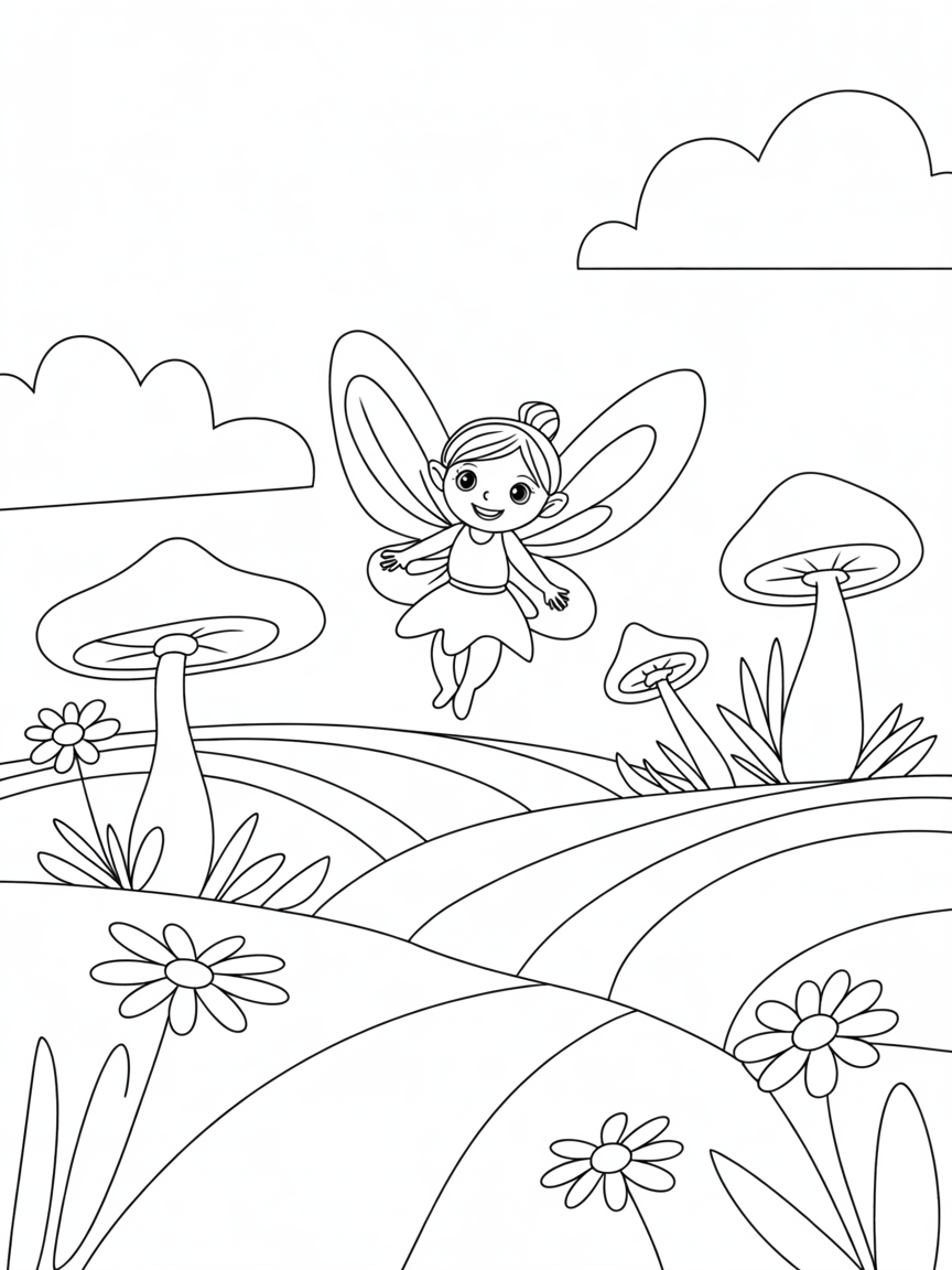 Fairy field - Free Coloring Page