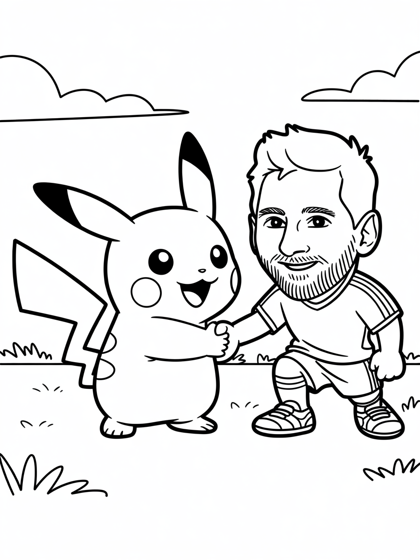 I love Pokémon and Messi - Free Coloring Page