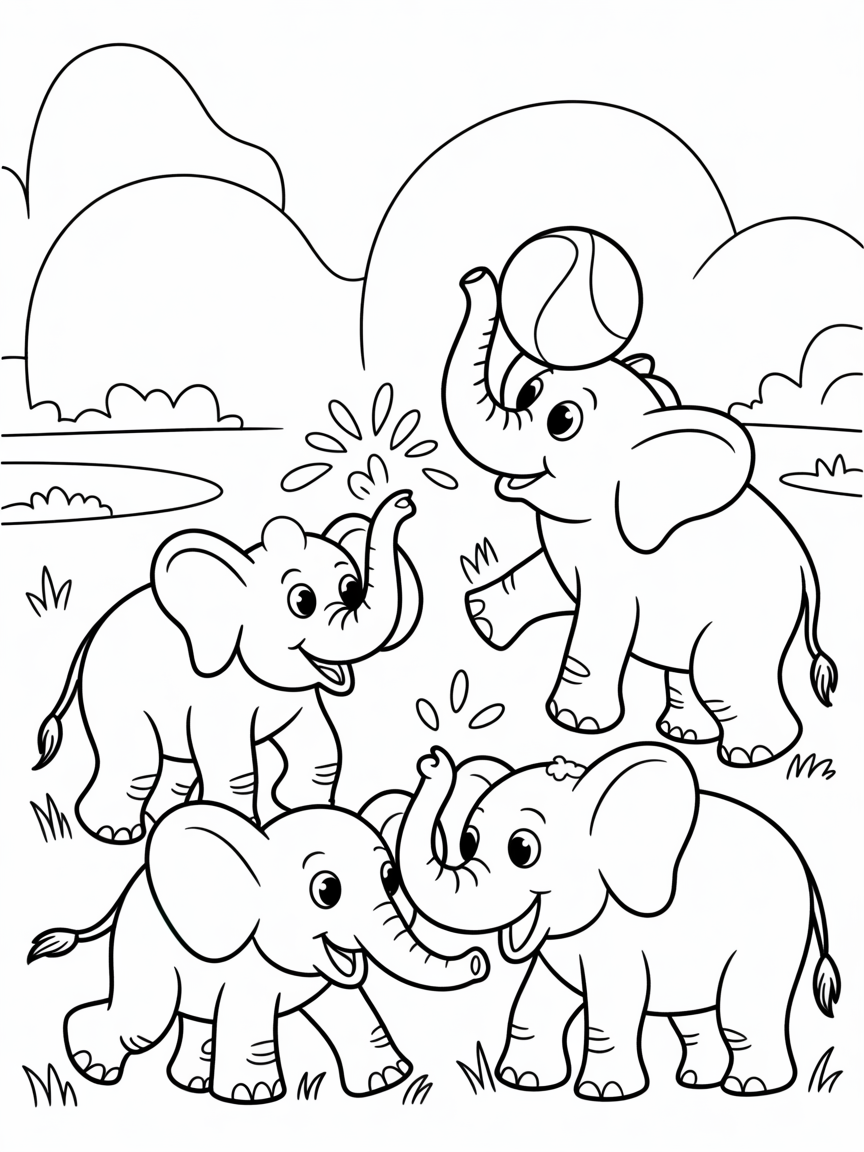 Elephants - Free Coloring Page