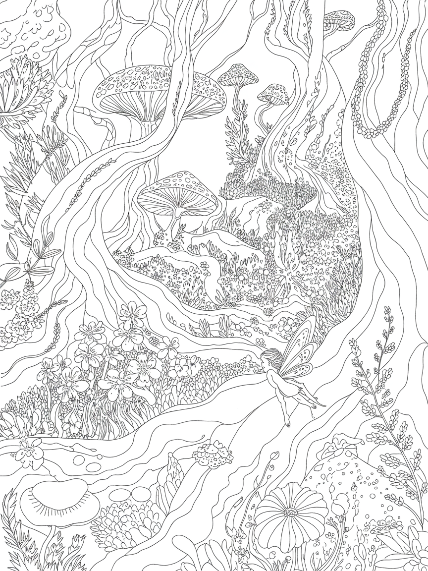Magical fairy forest - Free Coloring Page