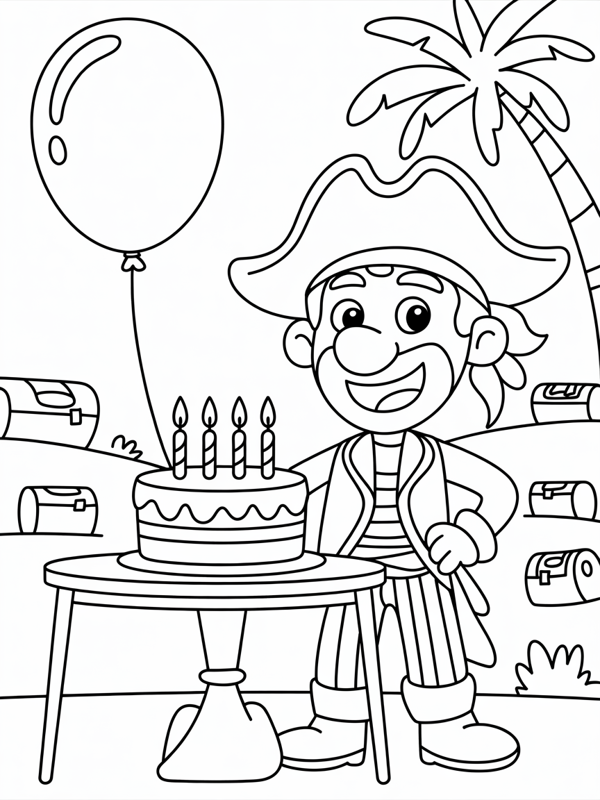 Pirate having a birthday - Free Coloring Page