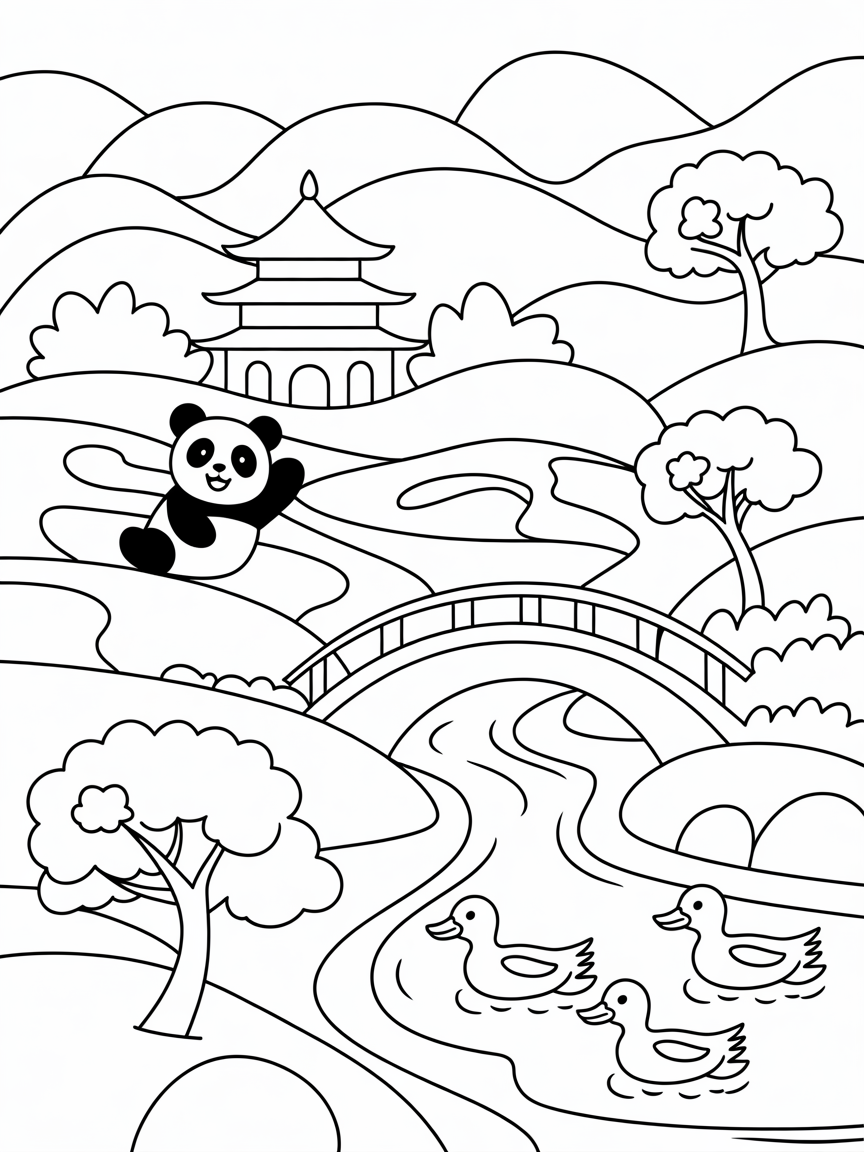 Asian scenery - Free Coloring Page