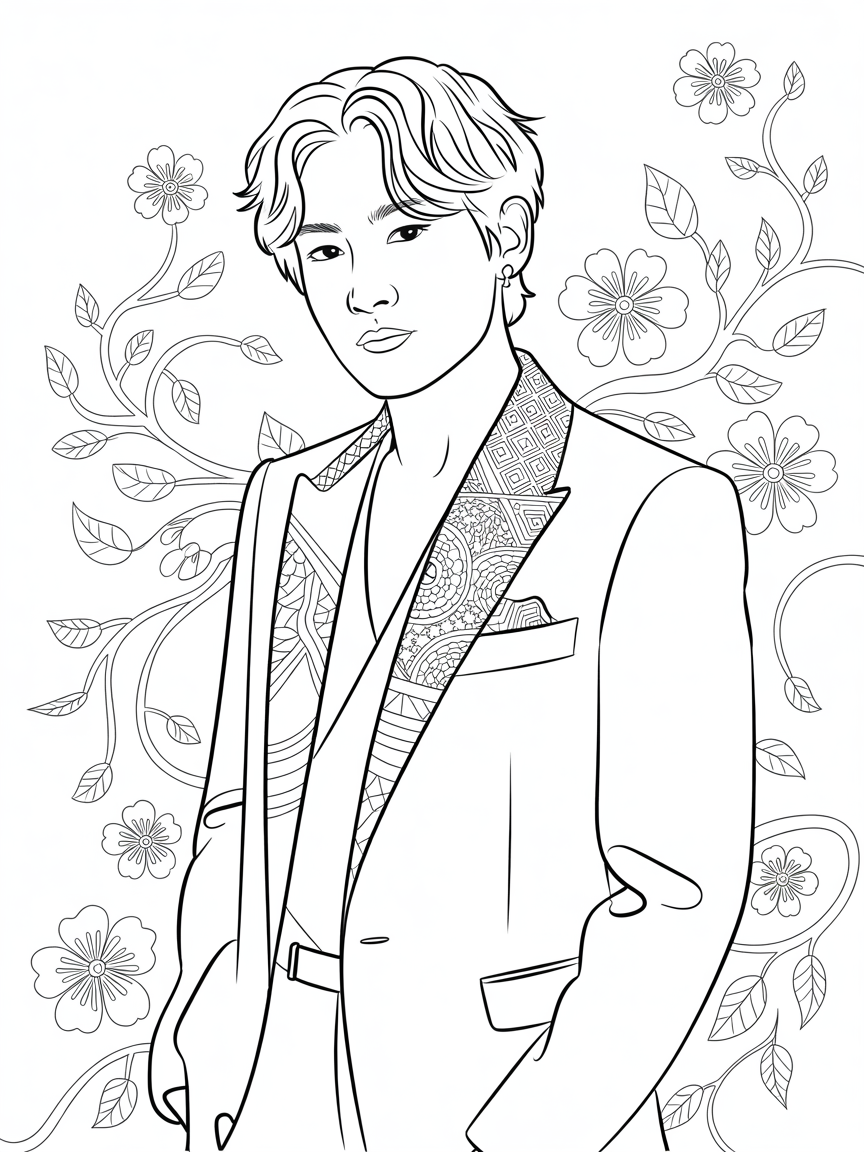 Kim Taehyung from BTS - Free Coloring Page