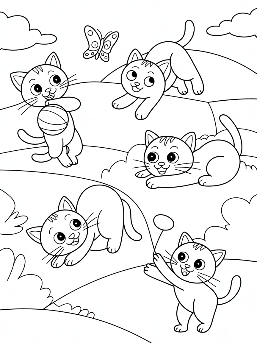 Magical cats - Free Coloring Page