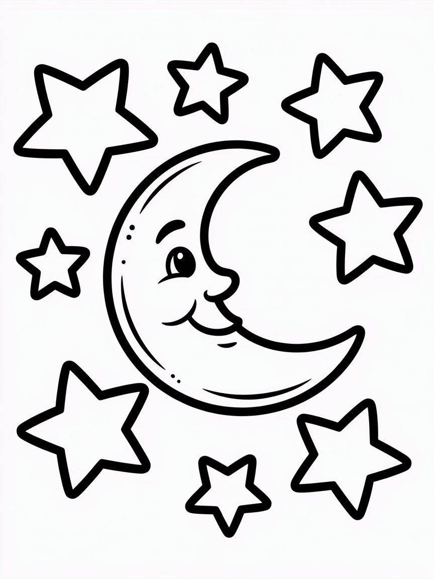 Moon and stars - Free Coloring Page