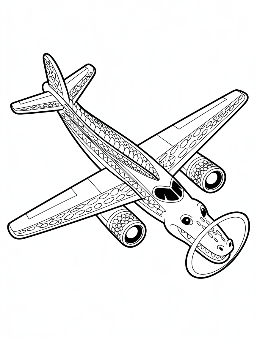 An airplane mixed with a crocodile - Free Coloring Page