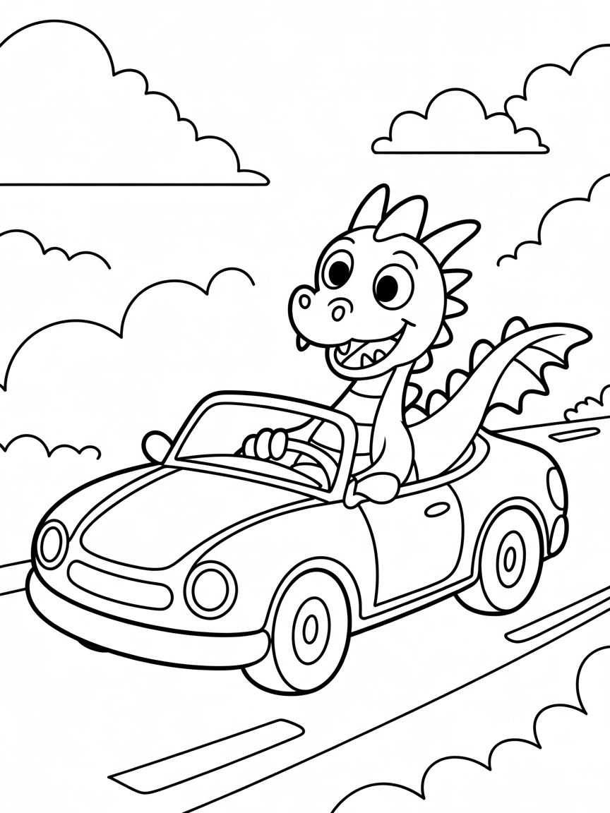 Dragon driving - Free Coloring Page