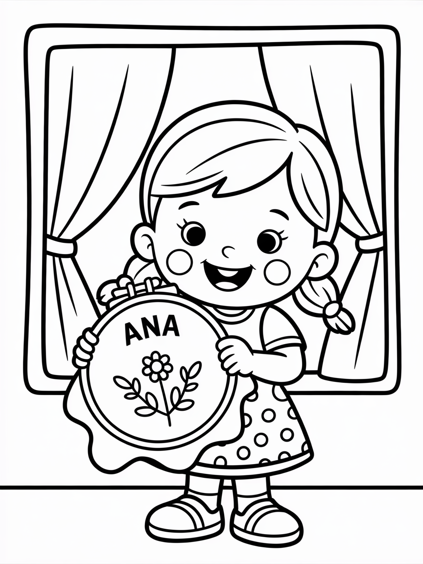 Ana is proud about her embroidery - Free Coloring Page