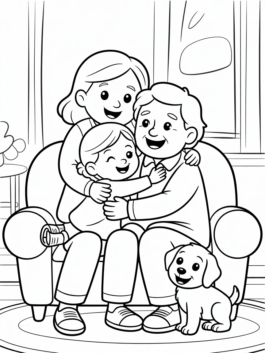 Grandparents are happy because Ana will be to them - Free Coloring Page