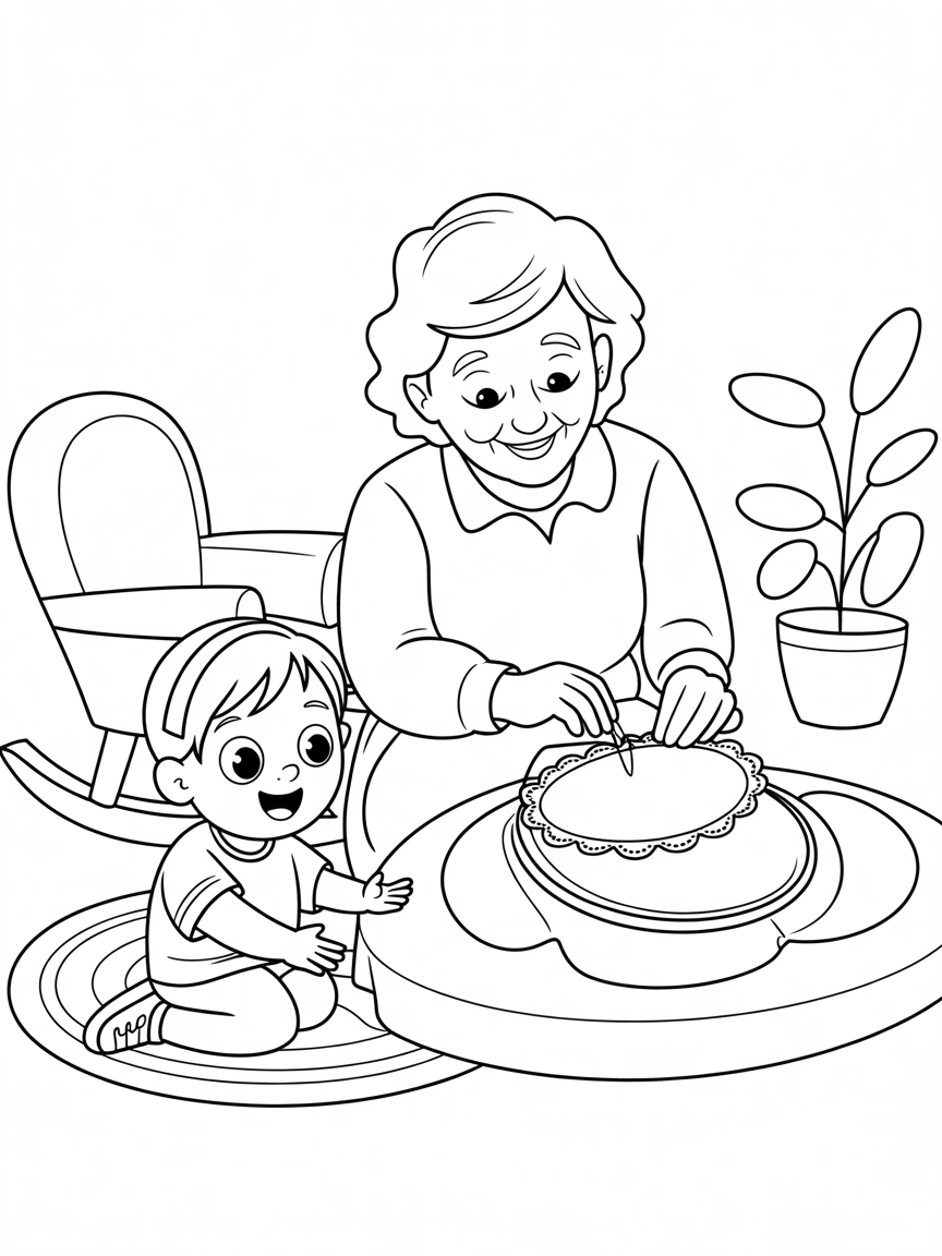Grandma prepared a surprise for Ana, to do embroidery - Free Coloring Page