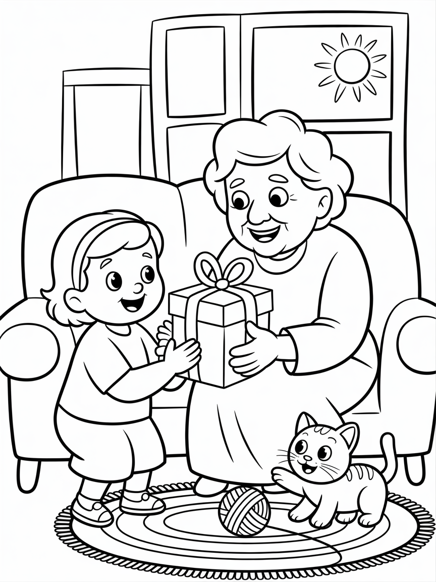 Grandma prepared a surprise for Ana - Free Coloring Page