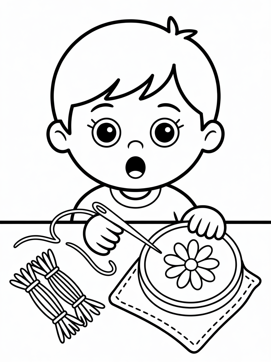 The surprise is one embroidery kit - Free Coloring Page